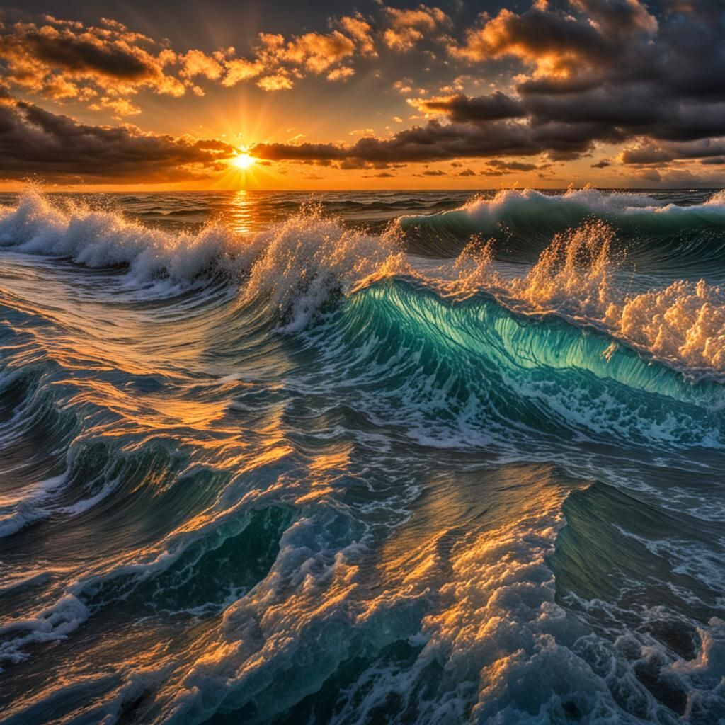 Refractive Crystal Ocean Waves at Sunset