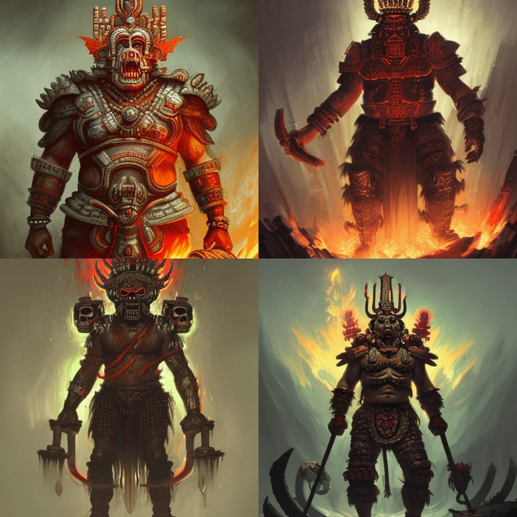 Xiuhtecuhtli in Aztec Lava Armor: Dark Fantasy Art