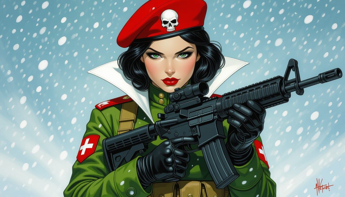 Snow White as Soldier in Comic Book Art Style