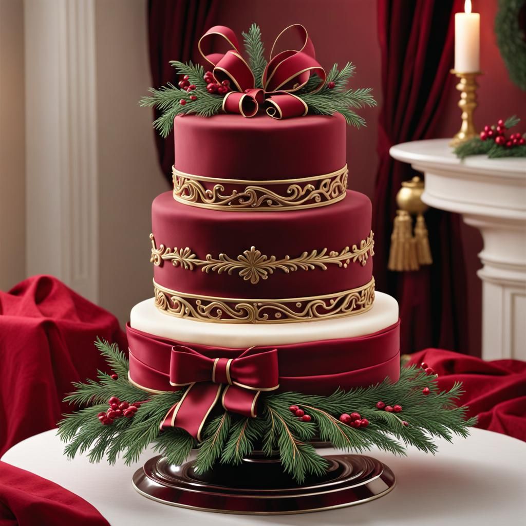 Elegant Holiday Cake Sculpture with Gold Pinecones