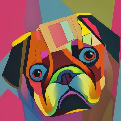 Cubist Pug in Geometric Fauvism Style
