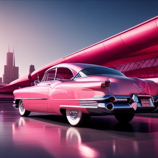 Futuristic 1950s Pink Cadillac in Sci-Fi Style
