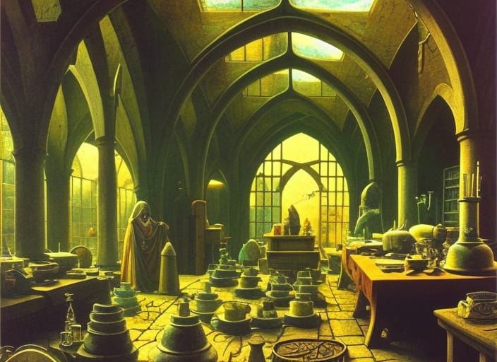 Alchemist Workshop with Intricate Details and Natural Light