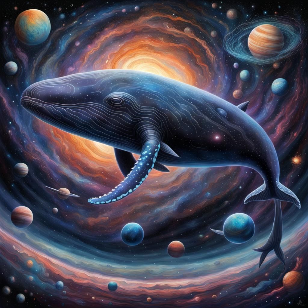 Celestial Space Whale in Cosmic Painting Style