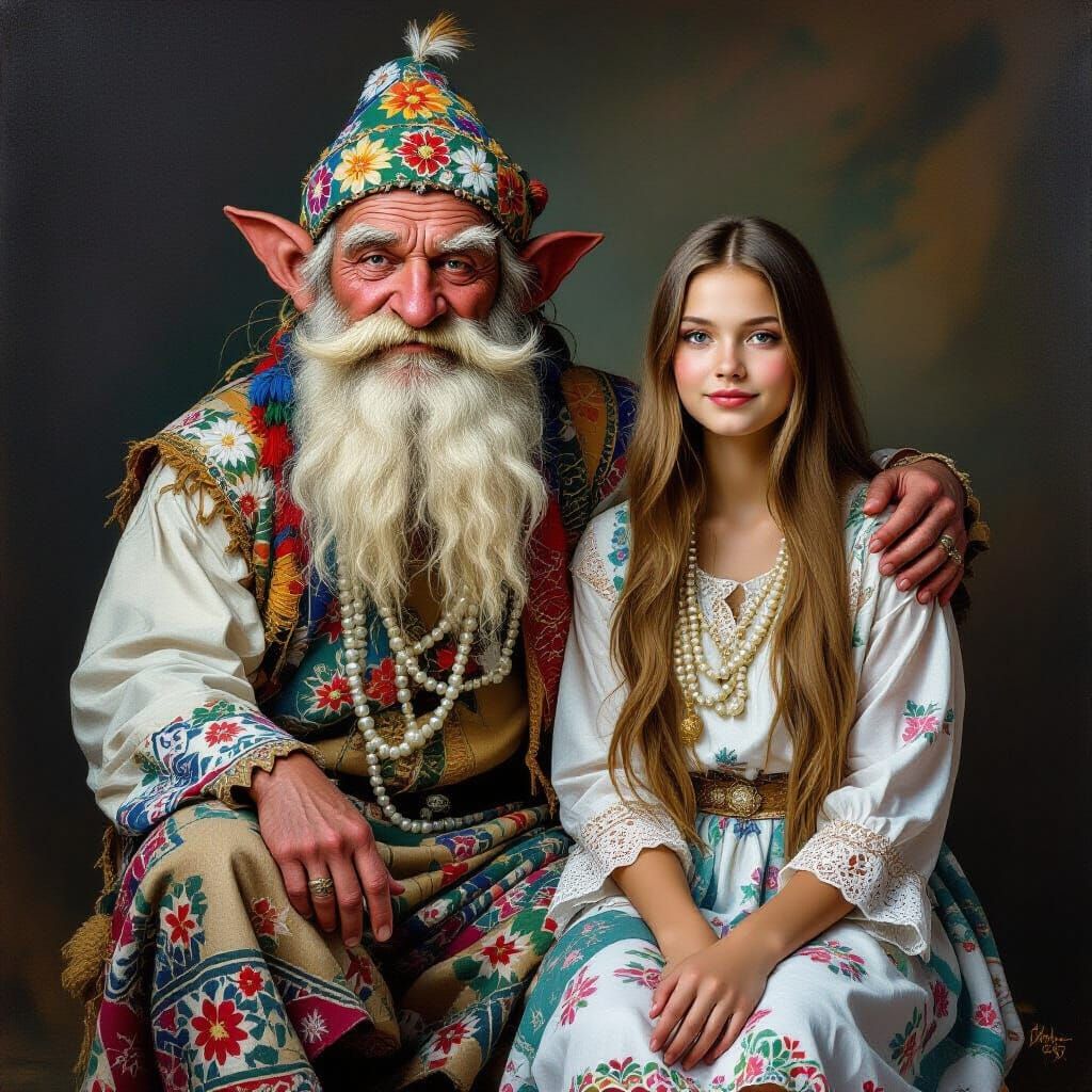 Vodyanoy and Russian Girl in Photorealistic Style