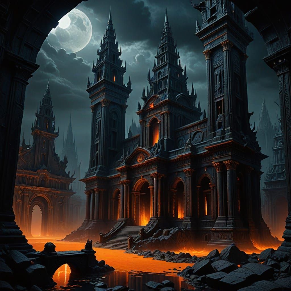 Gothic Atlantis under a Dark, Foreboding Black Sun