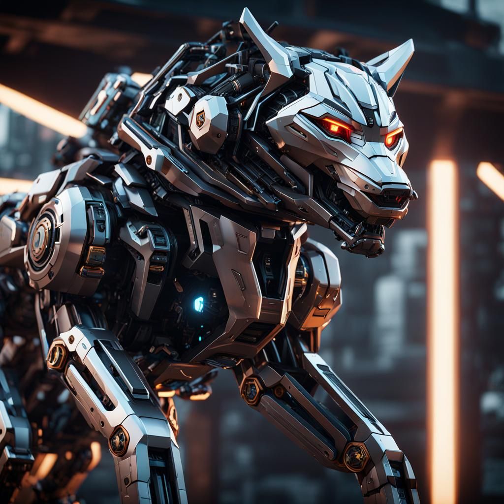 Futuristic Sci-Fi Mecha Wolf in 8K