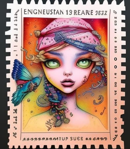 Detailed Vintage Postage Stamp in Gouache Style