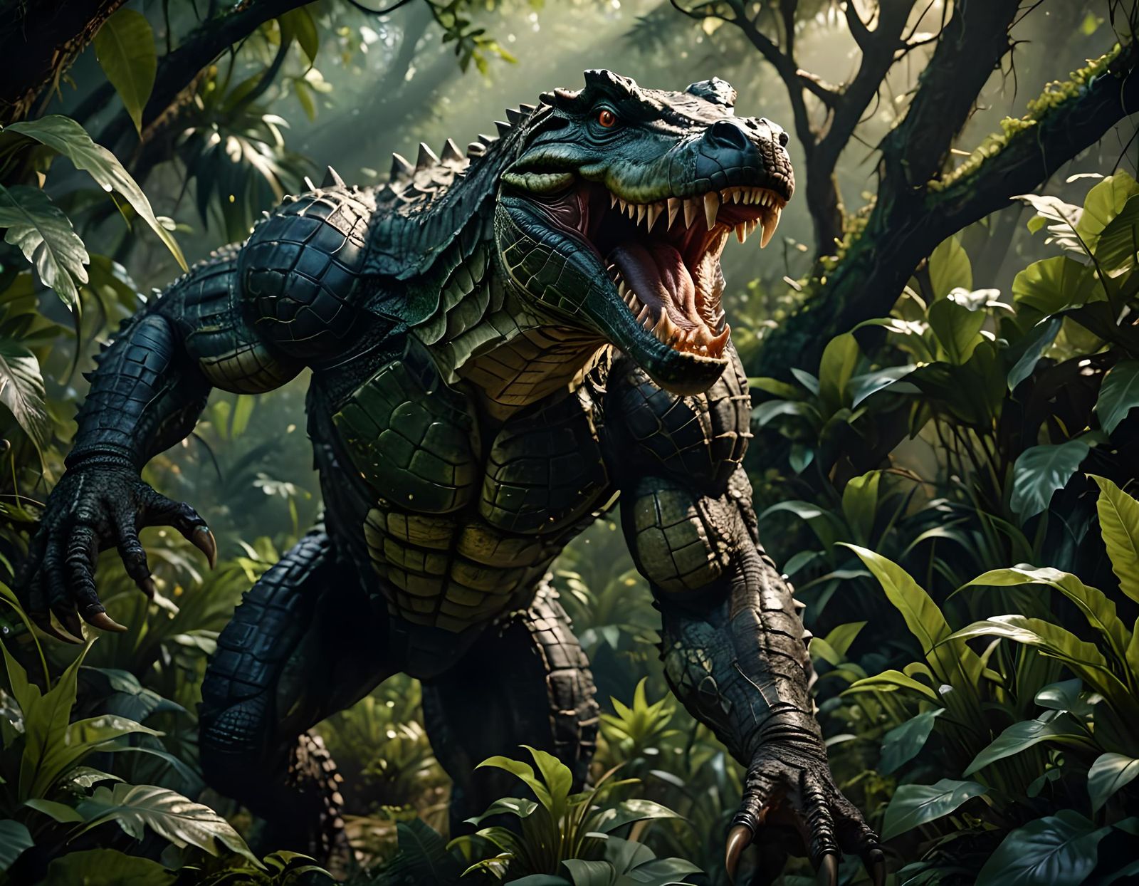 Muscular Humanoid Crocodile Creature in Action Pose