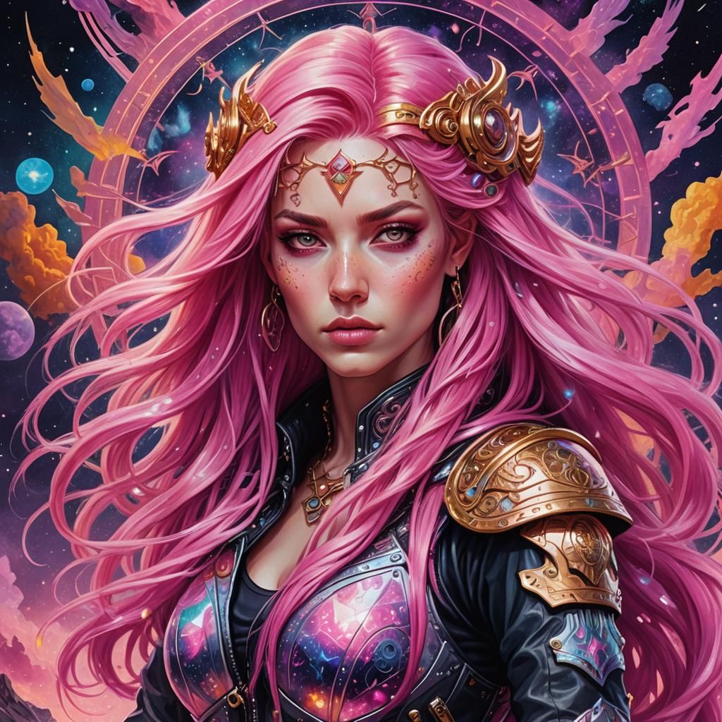 Biker Warrior Princess: Holographic Astral Illustration