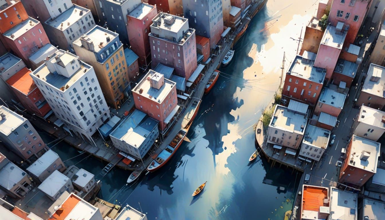 Metropolis Bird's Eye View: Low-Poly 3D Illustration
