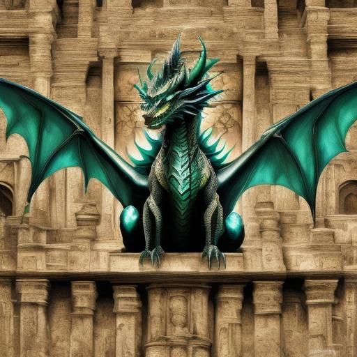 Iridescent Dragon in Art Deco Cityscape