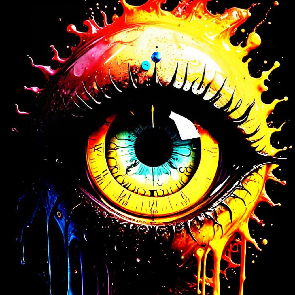 Vibrant Clockscape with Celestial Eye