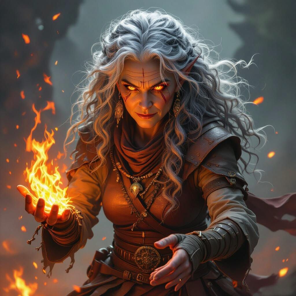Hobgoblin Sorceress Heals Fire with Fiery Eyes