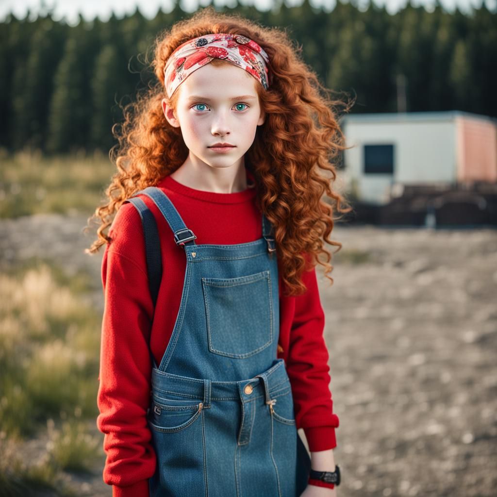 Red-Haired Girl with Freckles and Green Eyes
