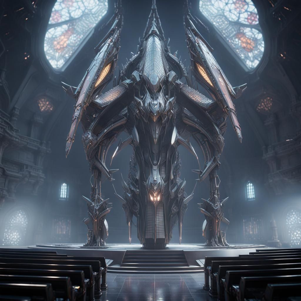 Futuristic Dragon in a Sci-Fi Church