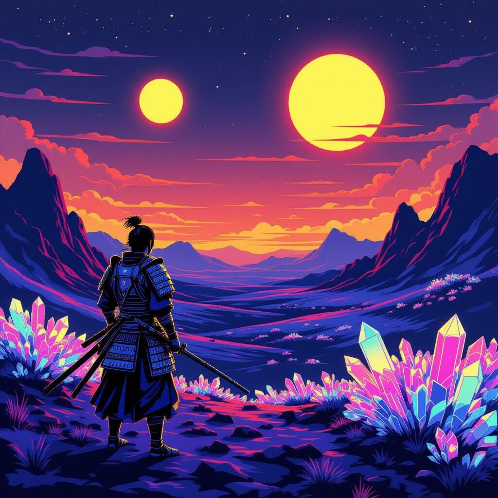 Lone Samurai on Alien Planet Under Twin Suns
