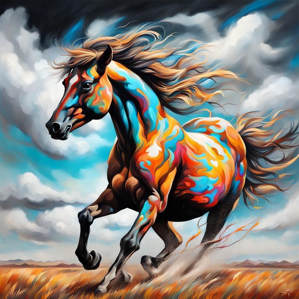 Wild Horse Galloping: Graffiti Splash Art