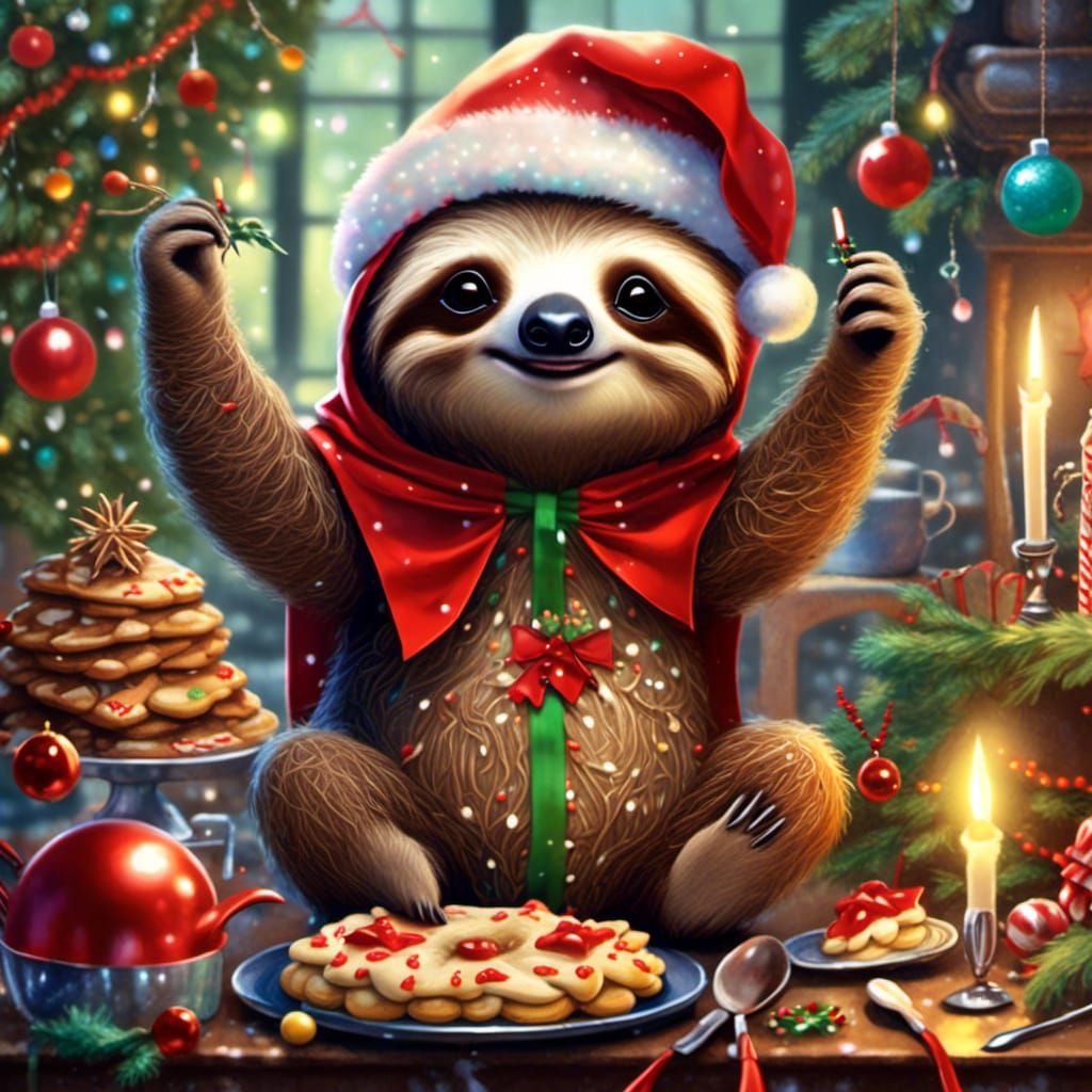 Festive Sloth Superhero Chef Bakes Christmas Cookies