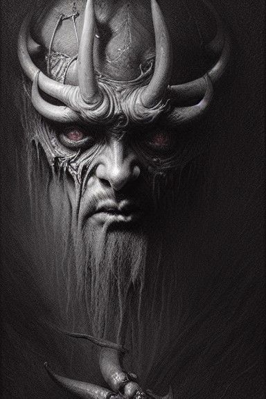 Detailed Charcoal Portrait of a Dark Death Demon