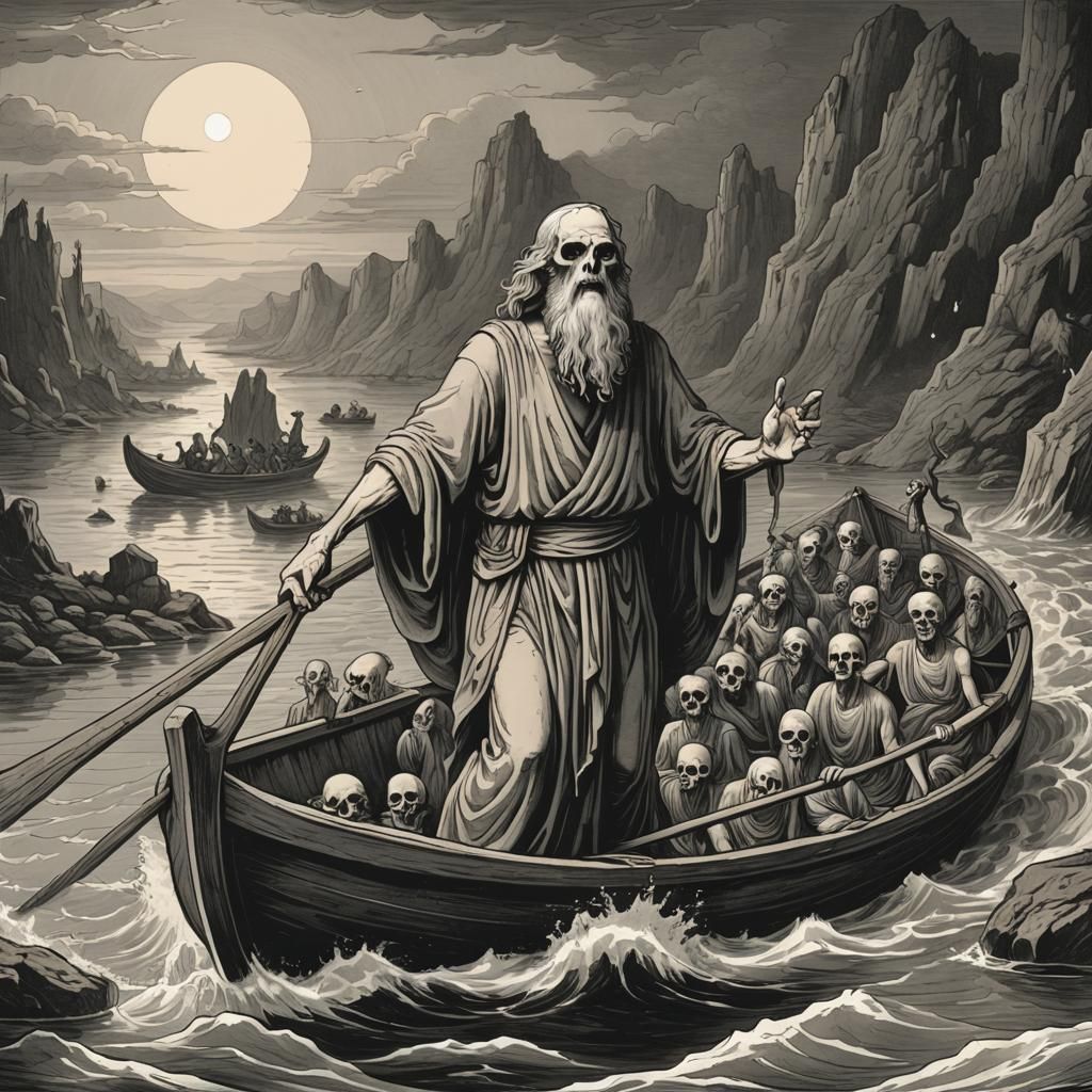 Charon, Ferryman of the Dead: Cartoon Illustration