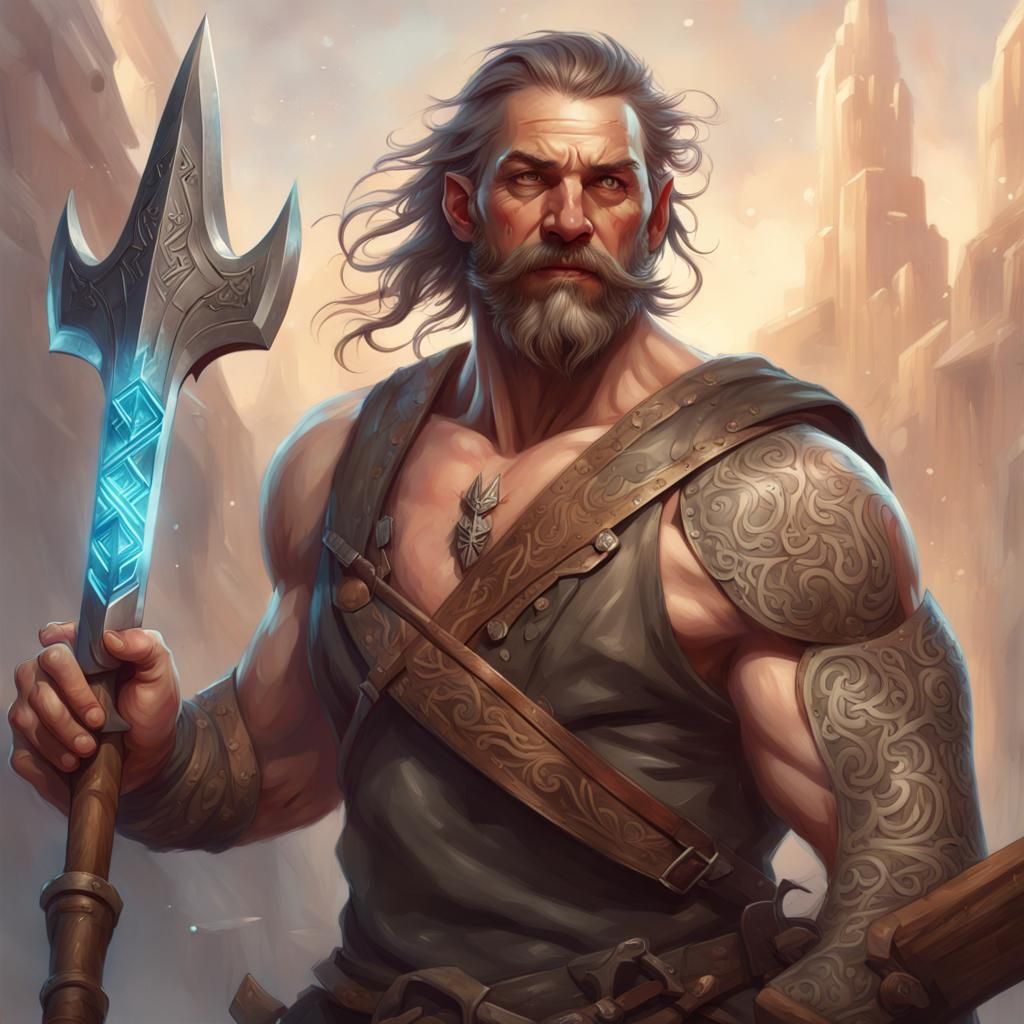 Runic Warrior with Halberd: Hyperdetailed Portrait