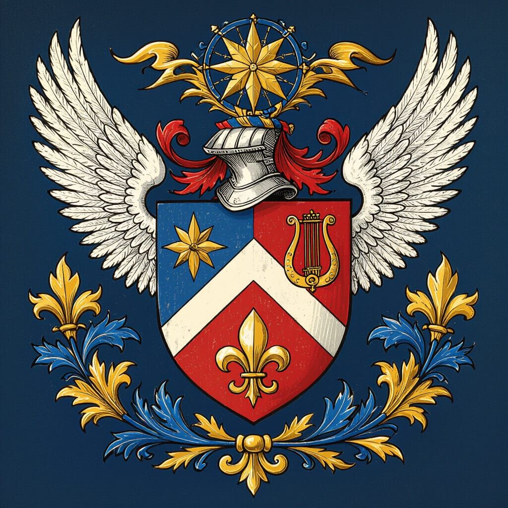 Heraldic Shield with Wings and Crest in Traditional Style