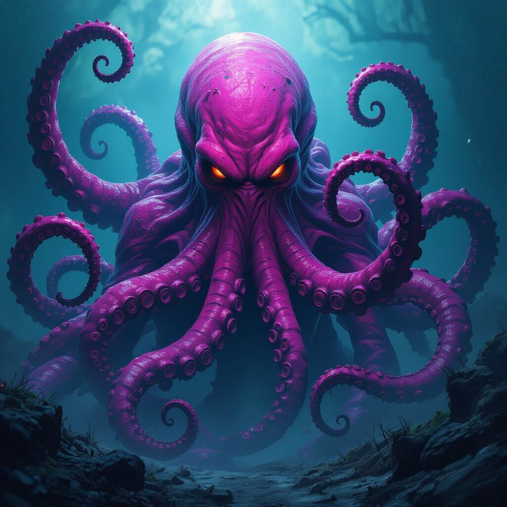 Pink Cthulhu in Detailed Matte Painting Style