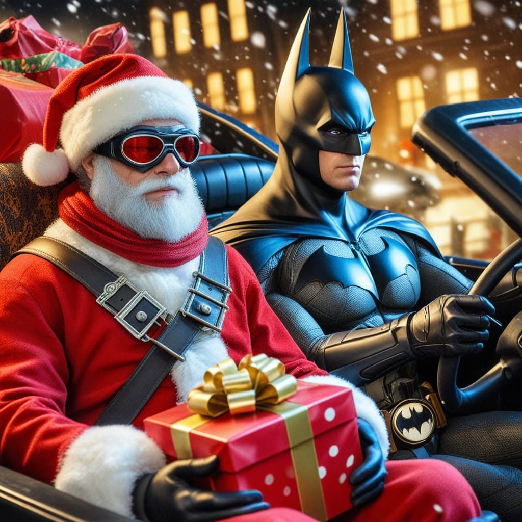 Batman and Santa in High-Speed Delivery Mode
