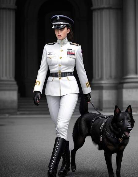 Female Officer Walks Police Dogs in Leather Uniform
