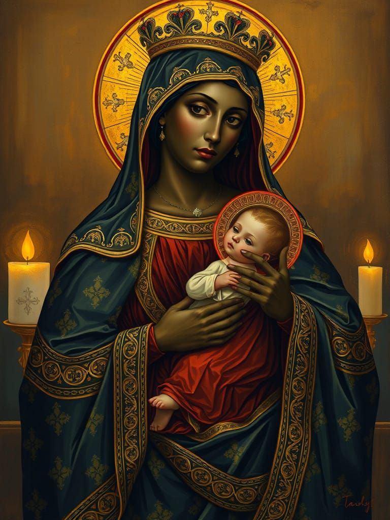 Golden Byzantine Madonna with Serene Infant Jesus