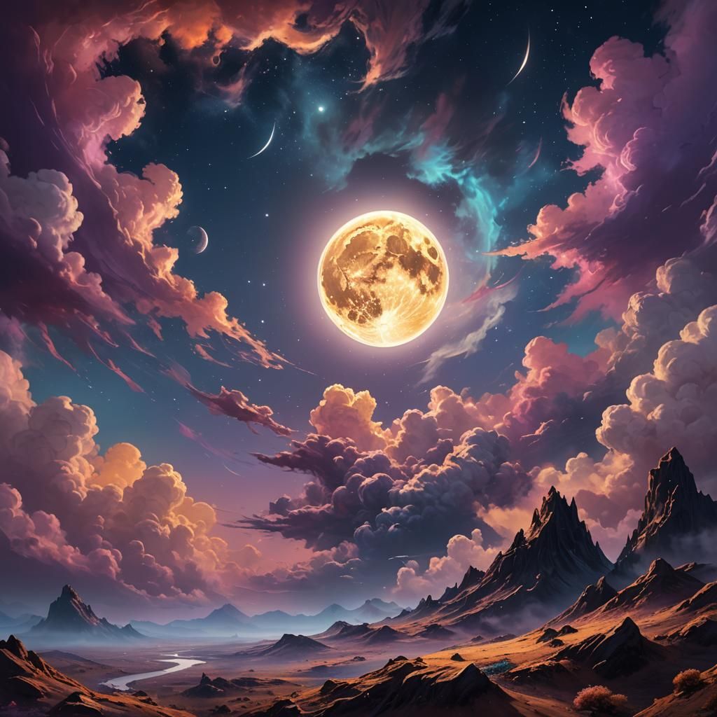 Moon with Serene Face in Oil Painting Style