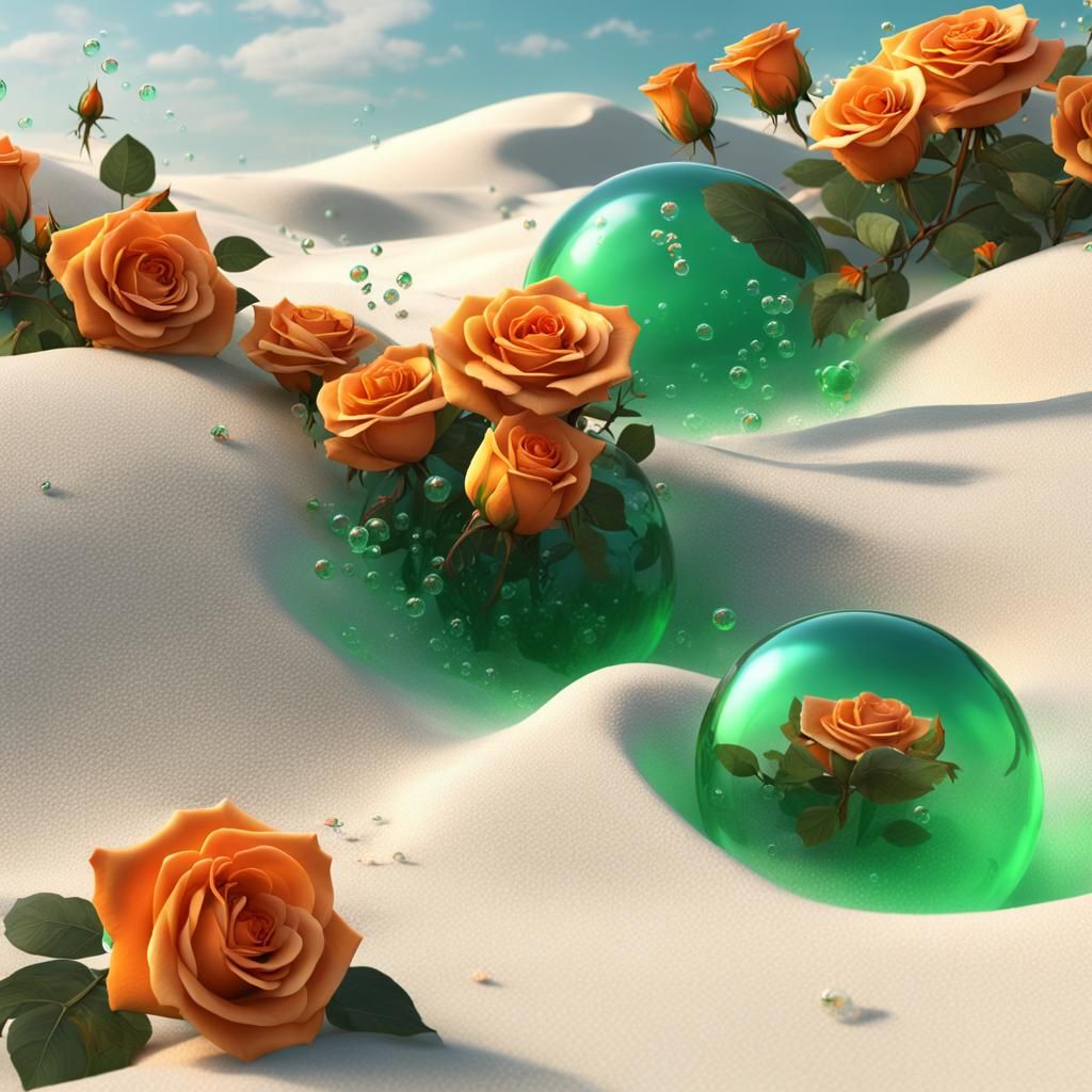 Green Bubbles and Orange Roses Fantasy Concept Art