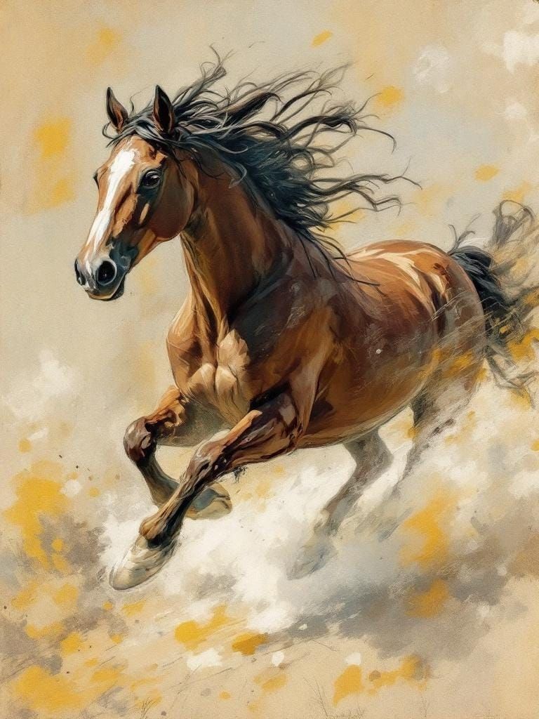 Horse in Motion: Painterly Illustration with Anthropomorphic...