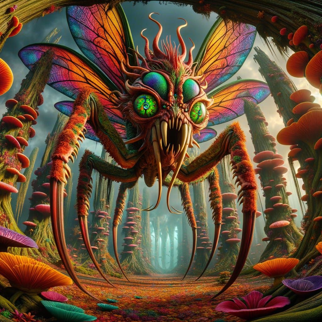 Hybrid Dragon-Tarantula Wizard in Alien Orchid Forest