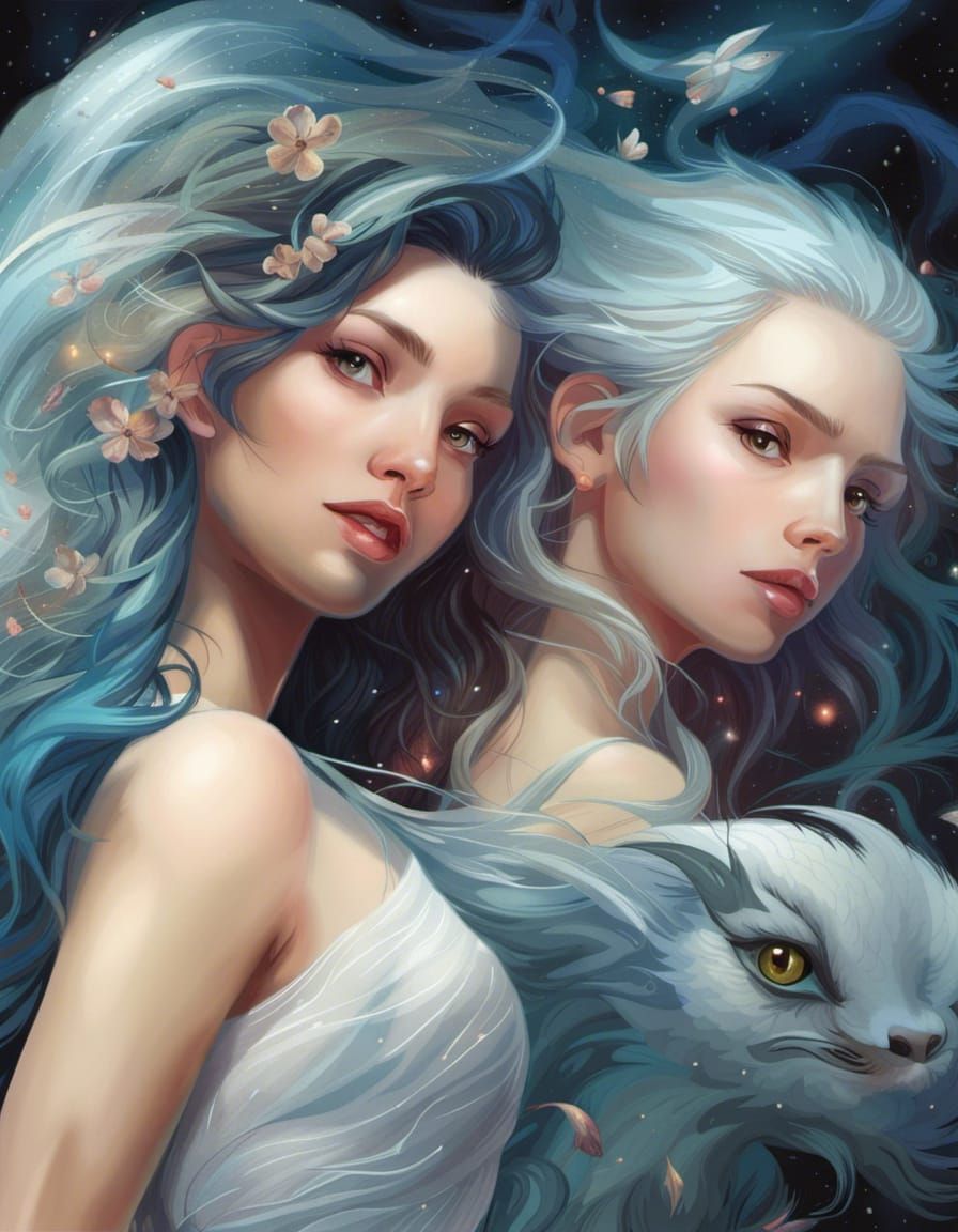 Cosmic Friends: Ethereal Portrait in Fantasy Art Style