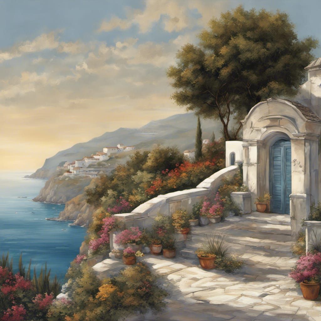 Seaside Greek Villa: Detailed Matte Painting