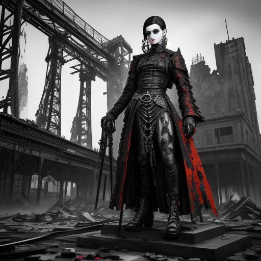 Gothic Model and Statue in Urban Street Art