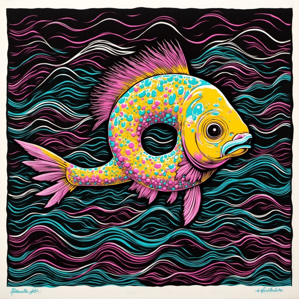 Donut Anglerfish Hybrid in Macabre Ocean Silkscreen