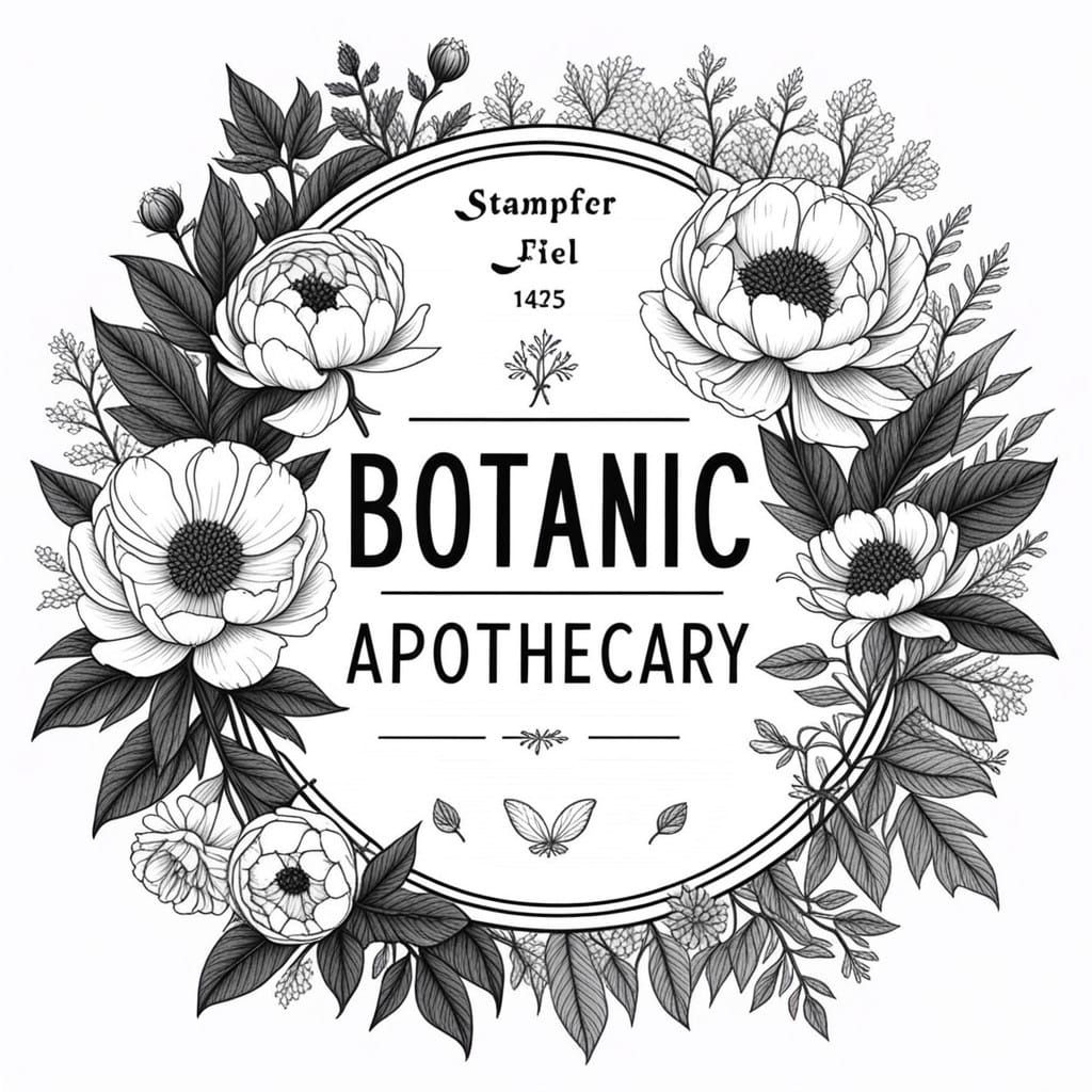 Botanic Apothecary Logo in a Floral Black and White Design