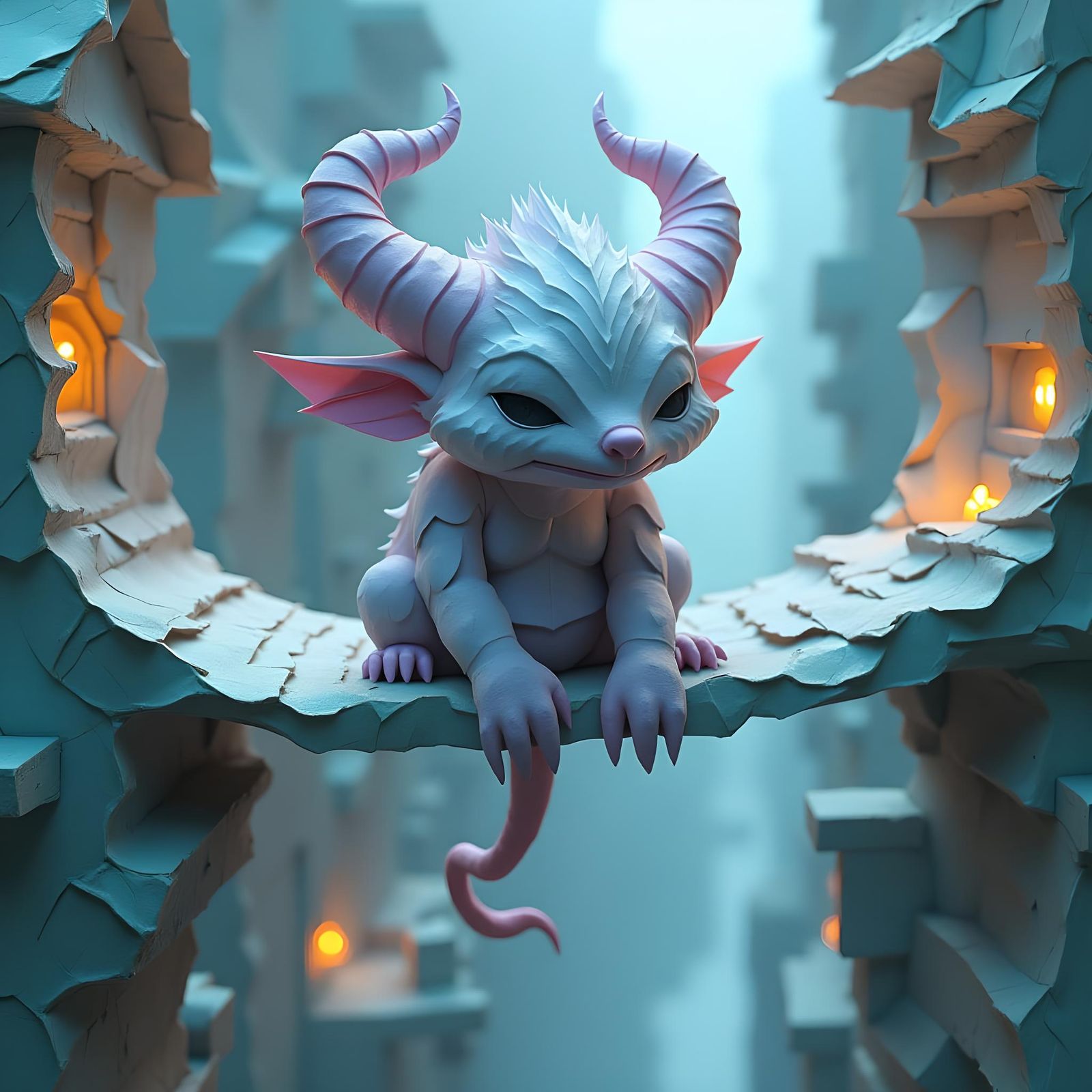 Paper Troll on Origami Bridge in Anime Style