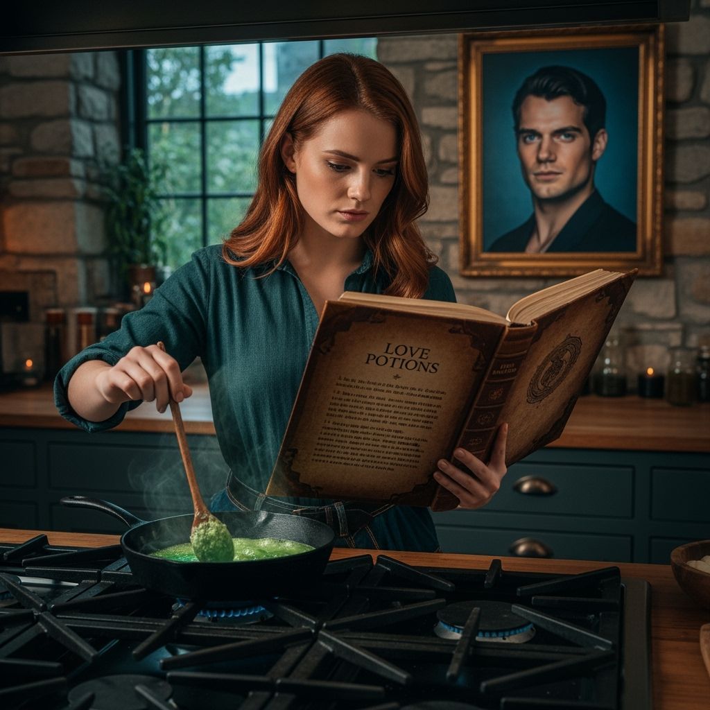 Redhead Woman Brews Love Potion in Moody Kitchen