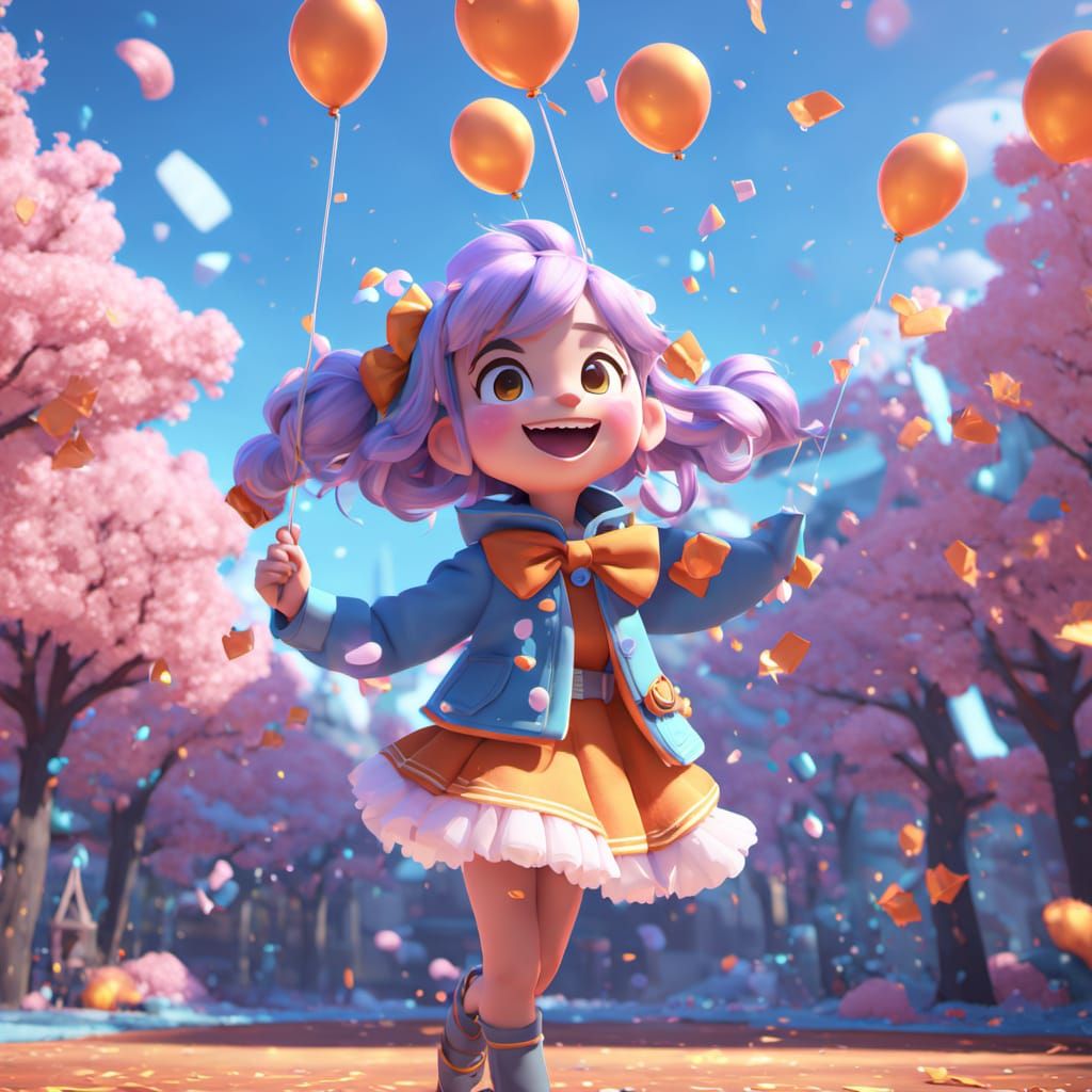 Whimsical 3D Festival Scene with Sparkling Cotton Candy Masc...