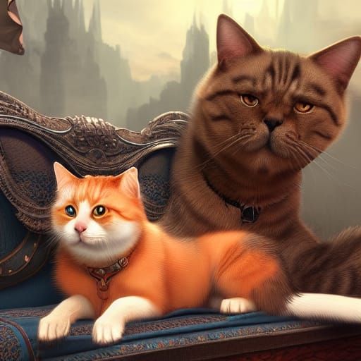 Dog and Cat Together in Detailed Digital Art