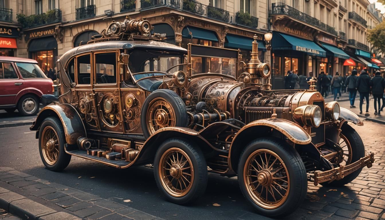 Old steampunk car in Paris