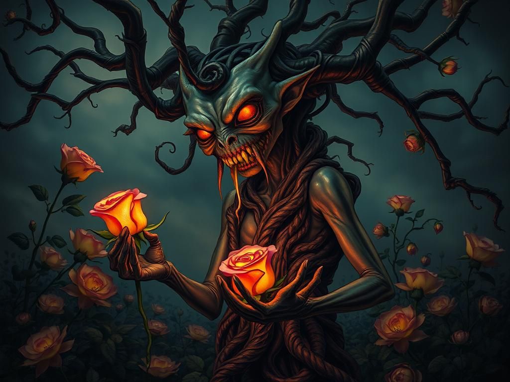 Grotesque Beauty in a Surreal Twilight Garden