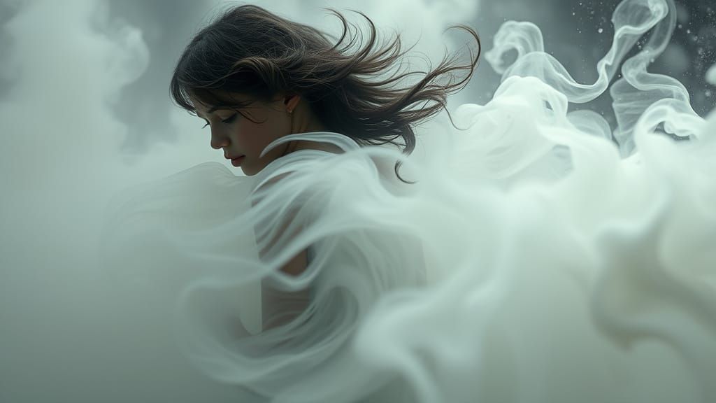 Girl Emerges from Fog with Intense Emotion