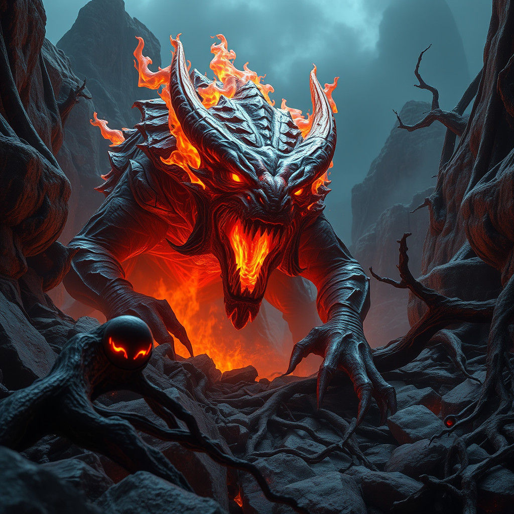 Ferocious Fire Elemental in Fantasy Landscape