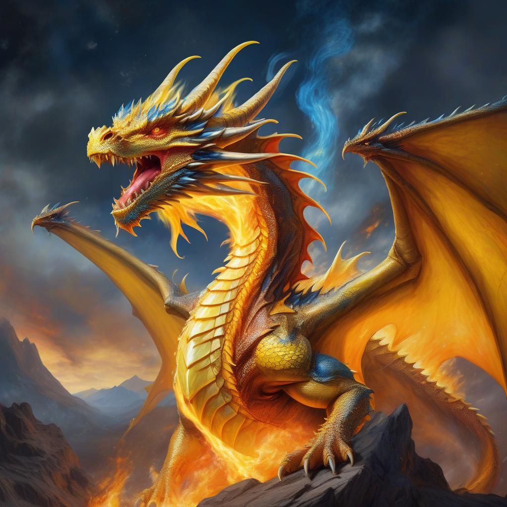 Majestic Two-Headed Fire-Breathing Dragon in Vibrant, Hyperr...