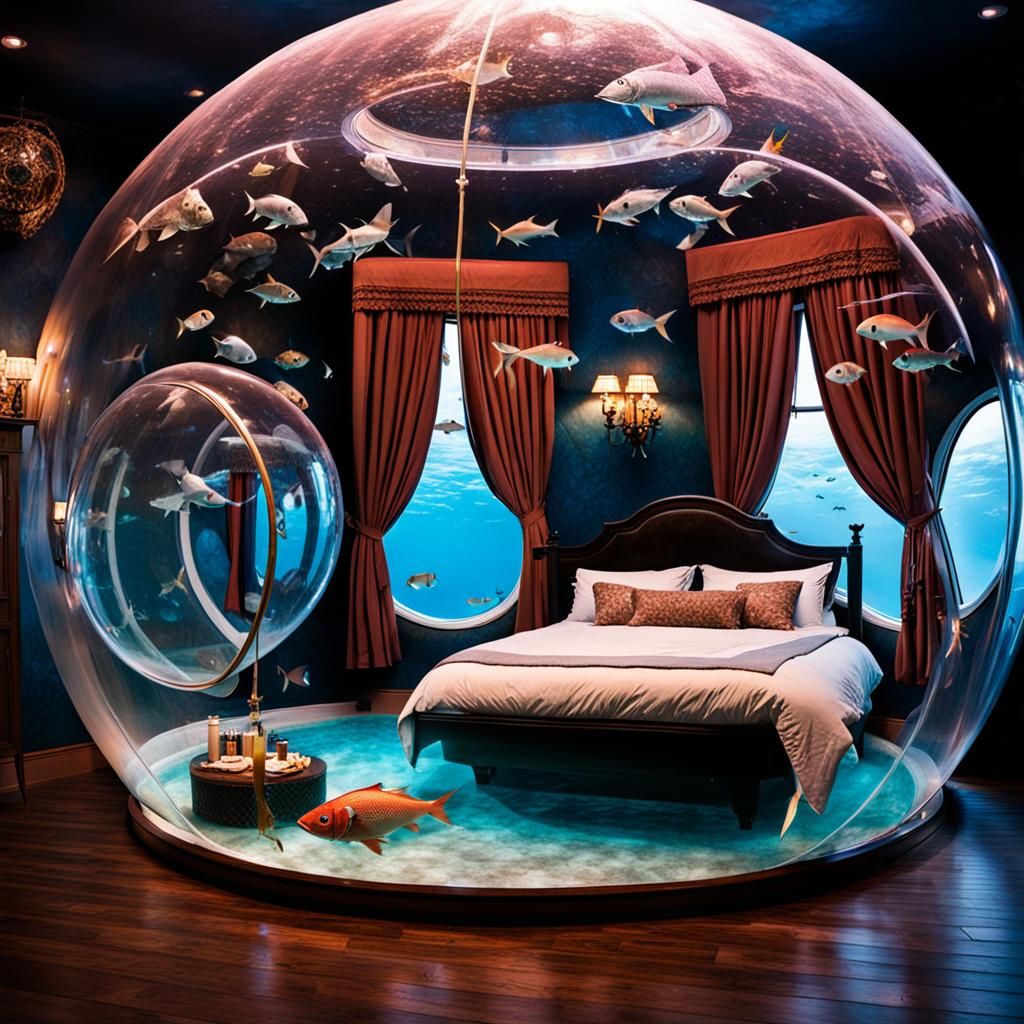 Underwater Bubble Bedroom: A Surreal Ocean Dream